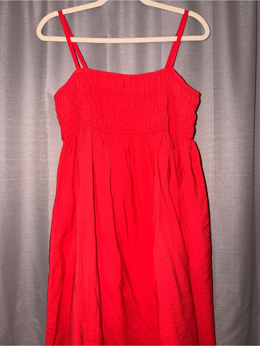 A New Day Red Smocked Maxi Dress Women’s Medium Adjustable Straps Pockets
